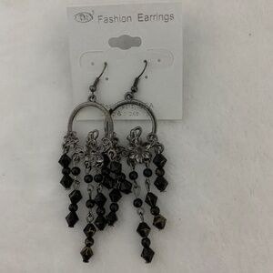 Black Beaded Dangle Fashion Earrings NWOT